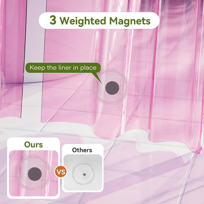 Pink Shower Curtain Liner 72x72, 2 Pack Lightweight Waterproof PEVA Plastic Transparent Shower Curtain for Bathroom with 3 Strong Magnets and 12 Rustproof Grommets