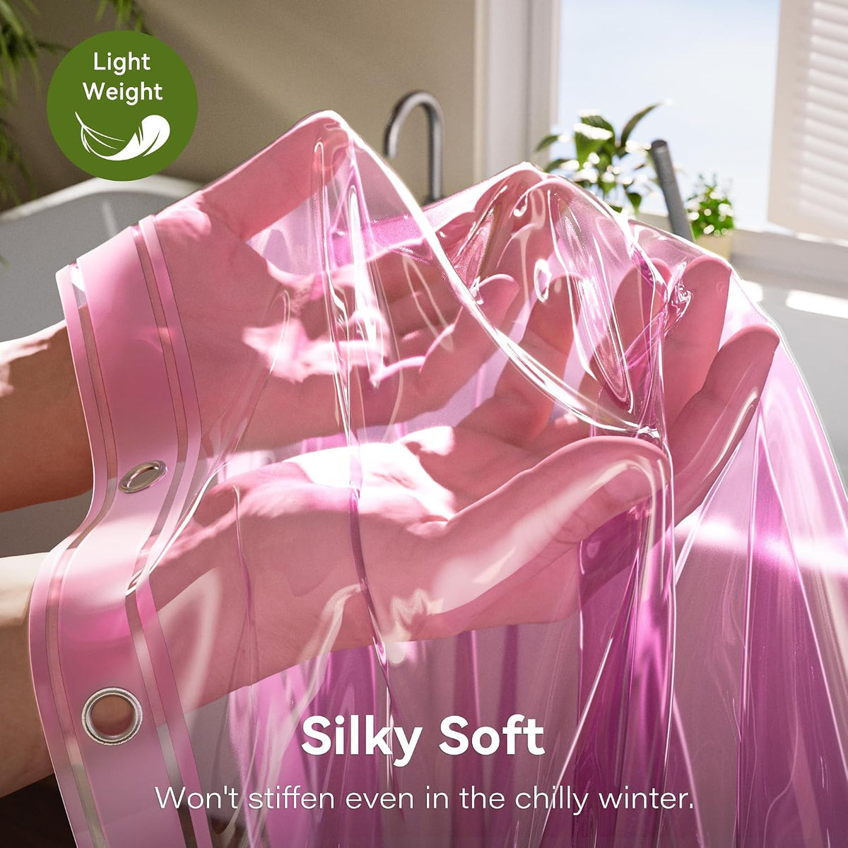 Pink Shower Curtain Liner 72x72, 2 Pack Lightweight Waterproof PEVA Plastic Transparent Shower Curtain for Bathroom with 3 Strong Magnets and 12 Rustproof Grommets