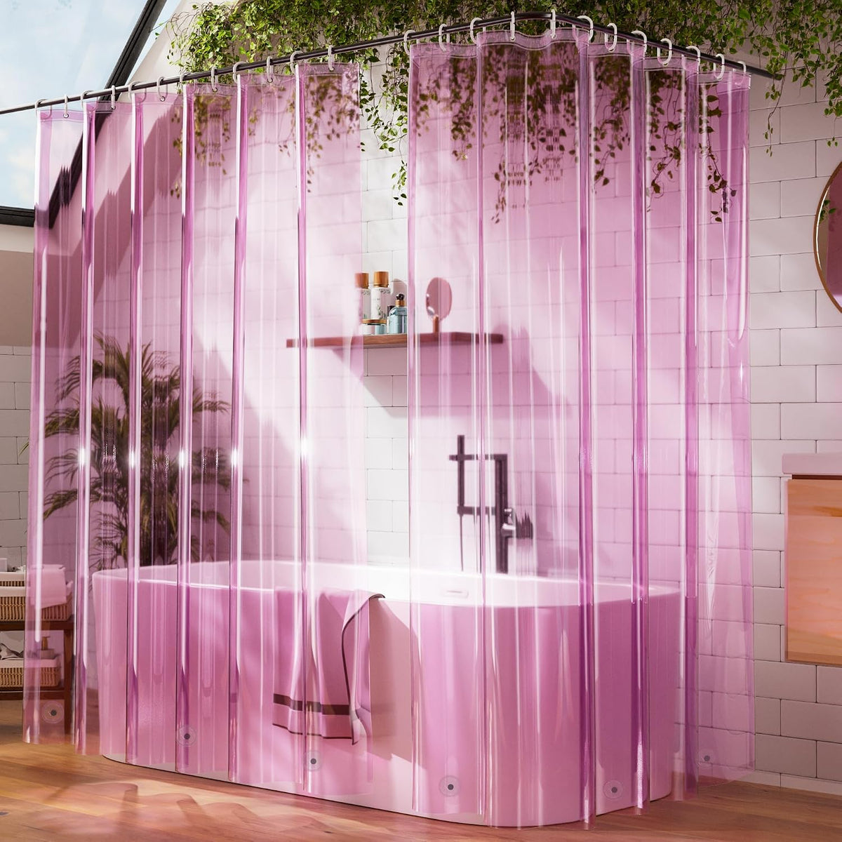 Pink Shower Curtain Liner 72x72, 2 Pack Lightweight Waterproof PEVA Plastic Transparent Shower Curtain for Bathroom with 3 Strong Magnets and 12 Rustproof Grommets