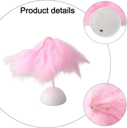 Feather Table Lamp with Plush Shade for Bedroom Bedside, Decorative Night Light for Girls, Wedding and Living Room Decor(pink)