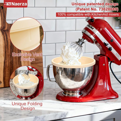 Silicone Bowl Insert for Kitchen Aid 5 Qt Tilt-Head - Patented Design Bowl Liner, 3pack with Lids, Resistant to collapse Thicker Bowl Insert, Foldable, Heat/Cold Resistant (Red/Beige/Pink)