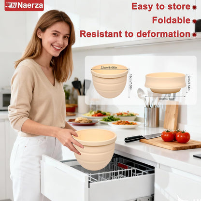 Silicone Bowl Insert for Kitchen Aid 5 Qt Tilt-Head - Patented Design Bowl Liner, 3pack with Lids, Resistant to collapse Thicker Bowl Insert, Foldable, Heat/Cold Resistant (Red/Beige/Pink)