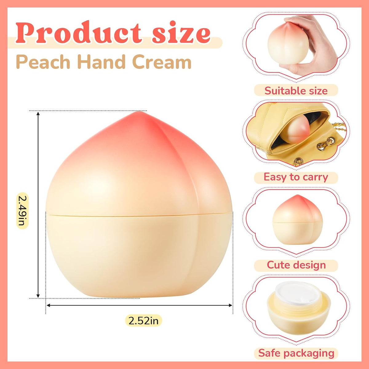 12 Pack Peach Hand Cream Set for Women, Cute Fruit Lotion, Peach Themed Gifts, Party Favors, Bulk Hand Lotions