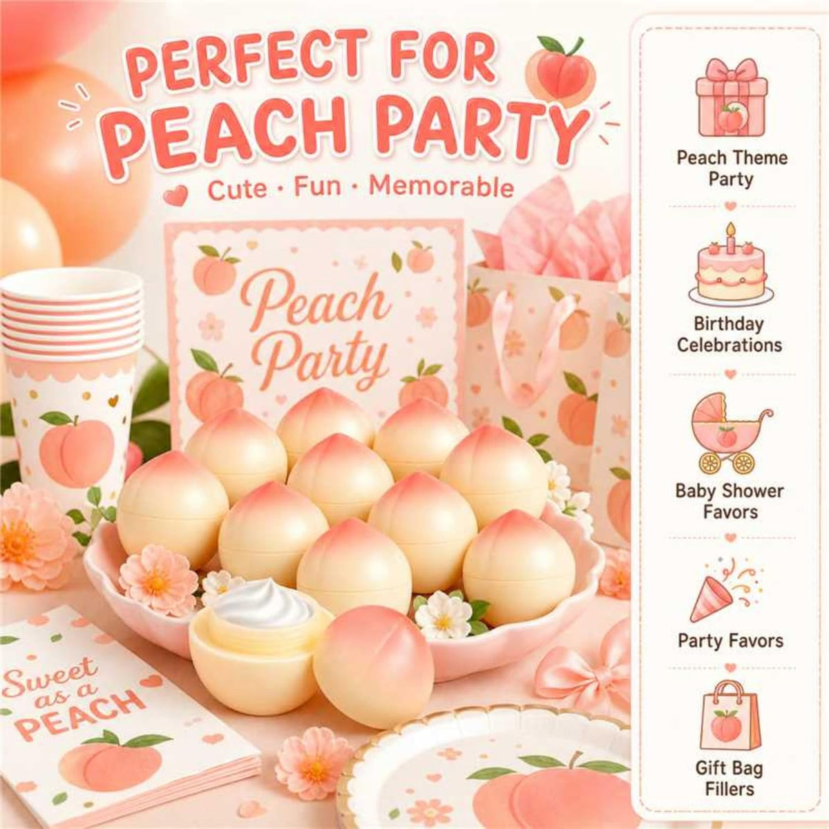 12 Pack Peach Hand Cream Set for Women, Cute Fruit Lotion, Peach Themed Gifts, Party Favors, Bulk Hand Lotions
