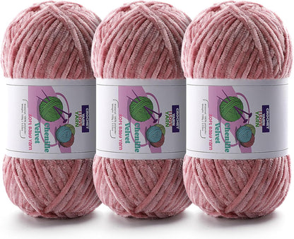 Velvet Chenille Yarn for Crocheting, Pink Baby Blanket Yarn for Crochet