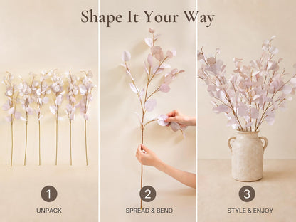 Blush Pink Eucalyptus Artificial Silk Leaves Realistic Looking for Centerpieces Fillers Bouquets Six Stems