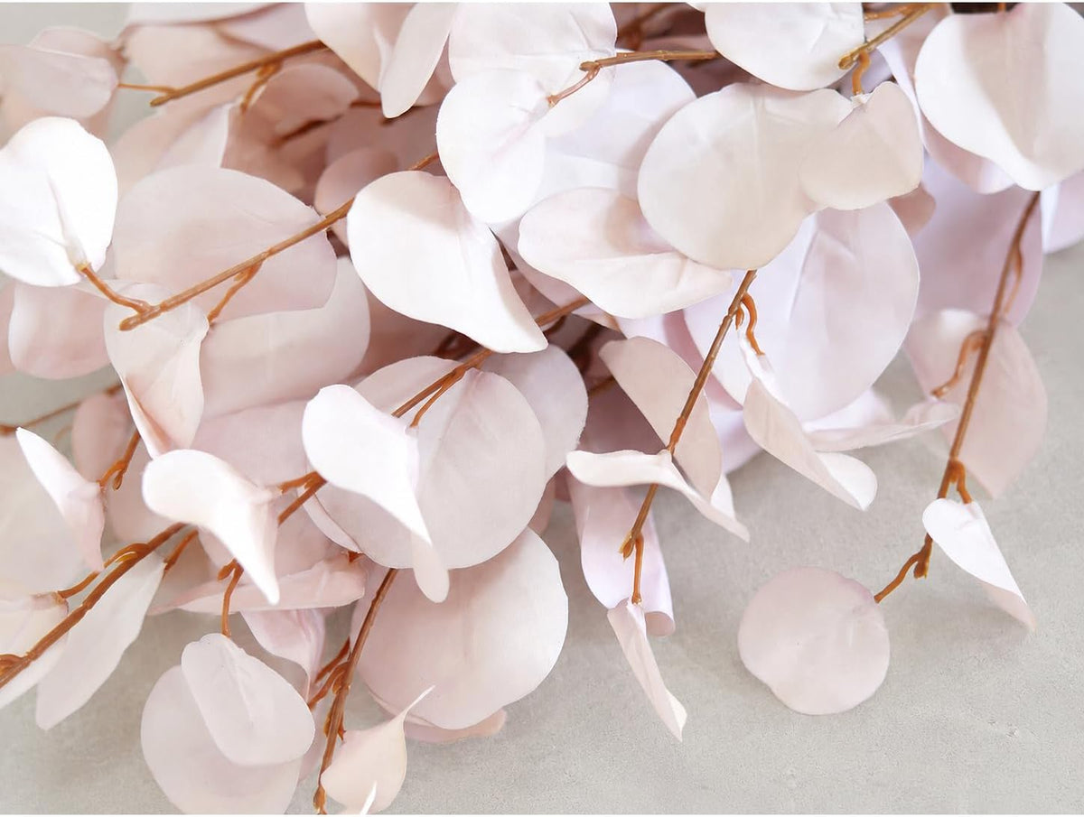 Blush Pink Eucalyptus Artificial Silk Leaves Realistic Looking for Centerpieces Fillers Bouquets Six Stems