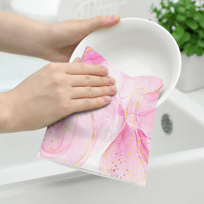 Pink Marble Kitchen Dish Towels and Dishcloths Sets of 2 Tea Towel