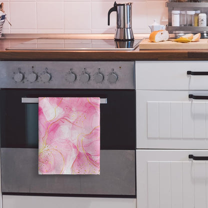 Pink Marble Kitchen Dish Towels and Dishcloths Sets of 2 Tea Towel