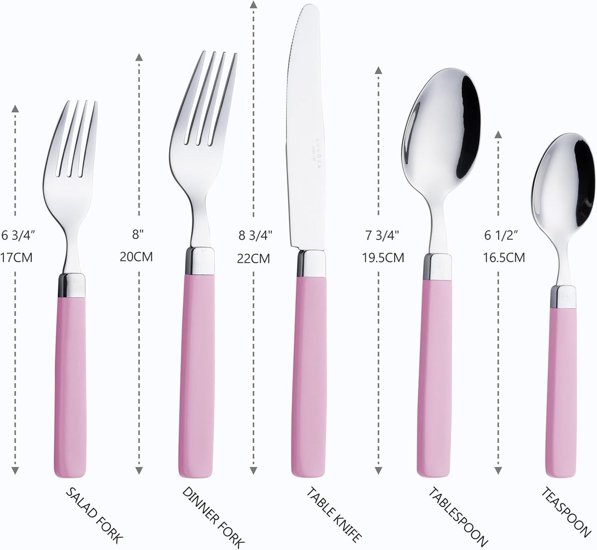 ANNOVA Silverware Set Stainless Steel Colorful Tableware Kitchen Flatware Set Utensils, Includes Dinner Knives, Forks, Spoons, Salad Forks & Dessert Spoons (Light Pink, 20 Pieces)
