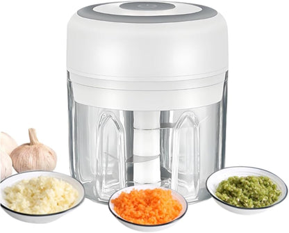 PINK & WHITE - Mini Electric Food Processor and Garlic Chopper - 250ML, USB Charging, 3 Blades - Perfect for Chopping Vegetable, Pepper, Onion, Garlic, Ginger, Spice, Meat, Baby Food, & More (Bundle)