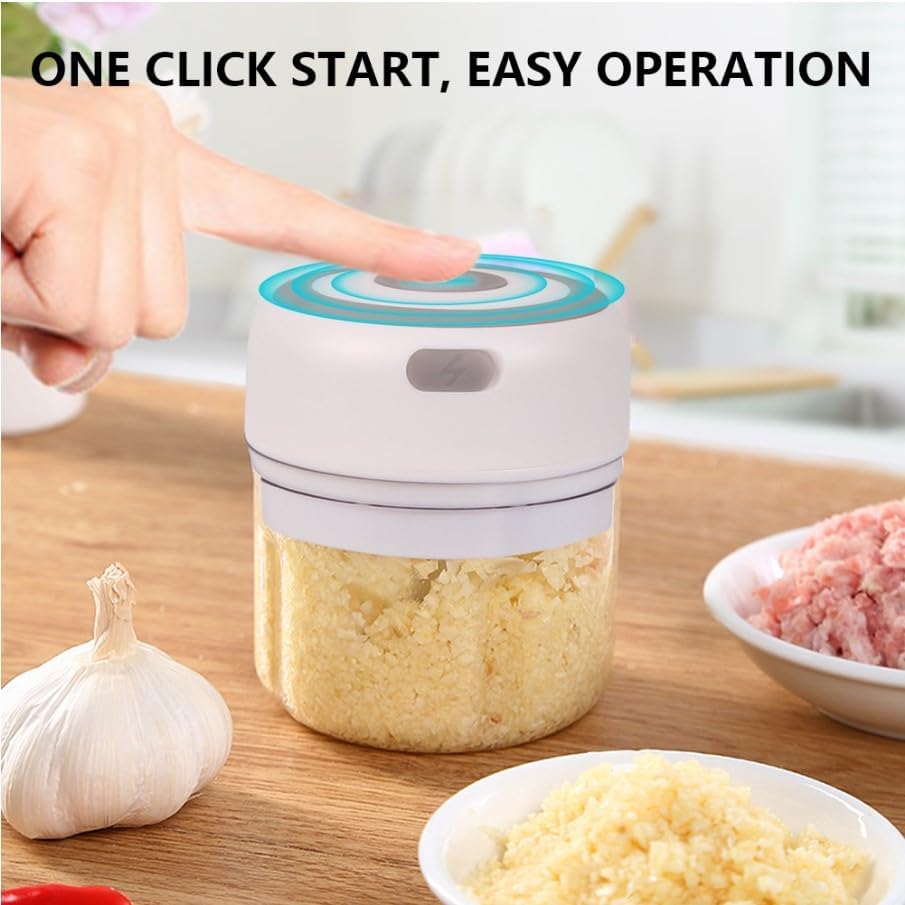 PINK & WHITE - Mini Electric Food Processor and Garlic Chopper - 250ML, USB Charging, 3 Blades - Perfect for Chopping Vegetable, Pepper, Onion, Garlic, Ginger, Spice, Meat, Baby Food, & More (Bundle)