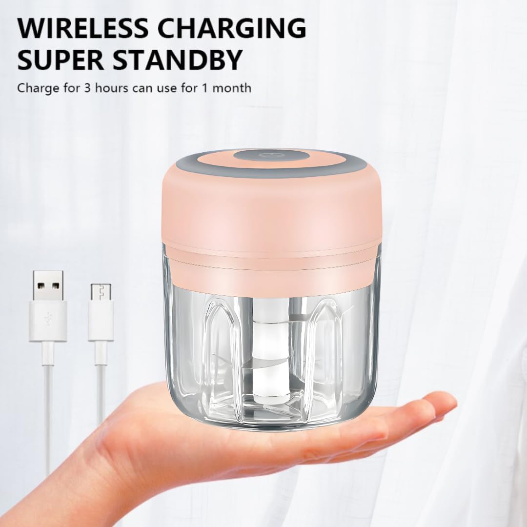 PINK & WHITE - Mini Electric Food Processor and Garlic Chopper - 250ML, USB Charging, 3 Blades - Perfect for Chopping Vegetable, Pepper, Onion, Garlic, Ginger, Spice, Meat, Baby Food, & More (Bundle)