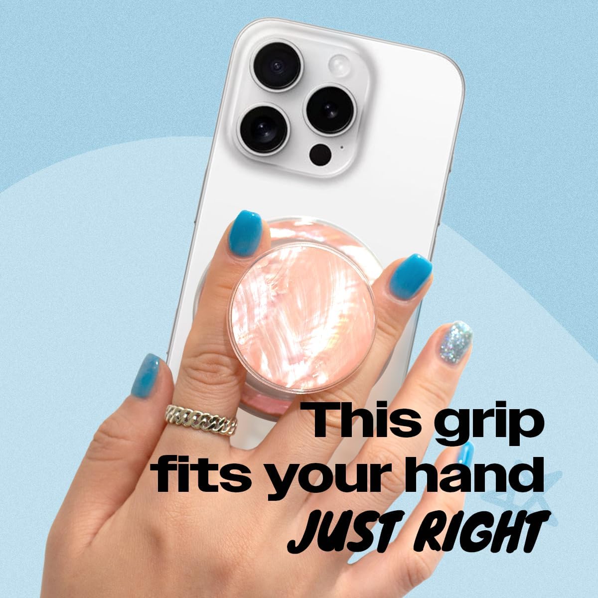 On The Grip Magnetic Phone Grip for MagSafe, Genuine Natural Crystal & Seashell Stone, Swappable Top, Strong Magnet Holder & Kickstand for iPhone 15 14 13 12 Pro Max Plus & MagSafe Cases (Peach)