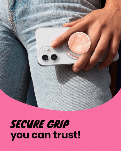 On The Grip Magnetic Phone Grip for MagSafe, Genuine Natural Crystal & Seashell Stone, Swappable Top, Strong Magnet Holder & Kickstand for iPhone 15 14 13 12 Pro Max Plus & MagSafe Cases (Peach)
