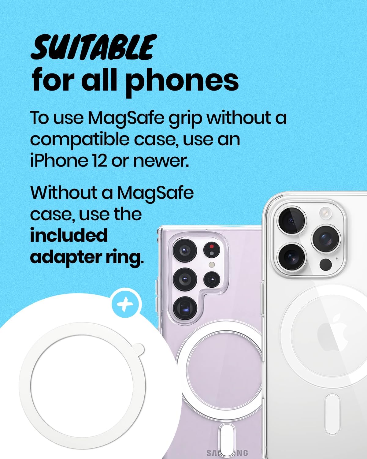 On The Grip Magnetic Phone Grip for MagSafe, Genuine Natural Crystal & Seashell Stone, Swappable Top, Strong Magnet Holder & Kickstand for iPhone 15 14 13 12 Pro Max Plus & MagSafe Cases (Peach)
