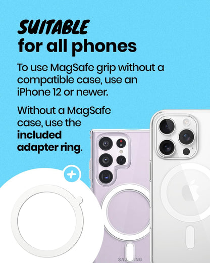 On The Grip Magnetic Phone Grip for MagSafe, Genuine Natural Crystal & Seashell Stone, Swappable Top, Strong Magnet Holder & Kickstand for iPhone 15 14 13 12 Pro Max Plus & MagSafe Cases (Peach)