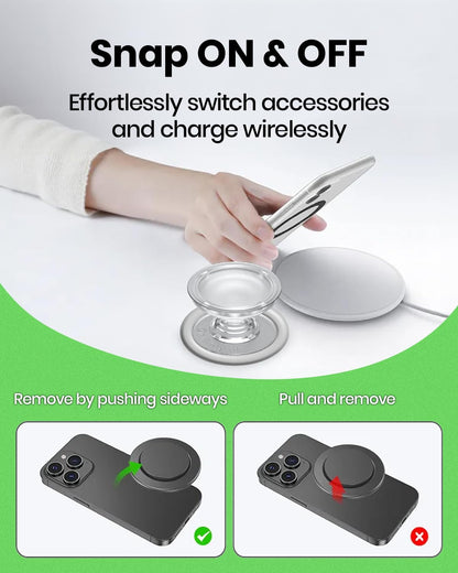 On The Grip Magnetic Phone Grip for MagSafe, Genuine Natural Crystal & Seashell Stone, Swappable Top, Strong Magnet Holder & Kickstand for iPhone 15 14 13 12 Pro Max Plus & MagSafe Cases (Peach)