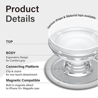 On The Grip Magnetic Phone Grip for MagSafe, Genuine Natural Crystal & Seashell Stone, Swappable Top, Strong Magnet Holder & Kickstand for iPhone 15 14 13 12 Pro Max Plus & MagSafe Cases (Peach)