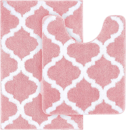 Bathroom Rugs Set 2 Piece, 30"x20"+24"x20", Pink