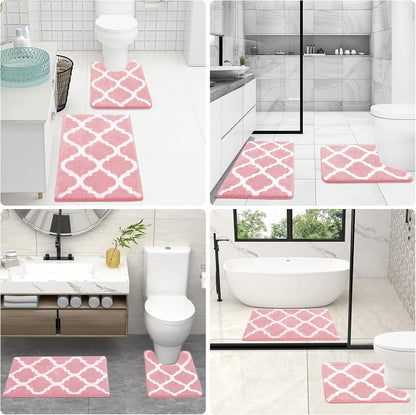Bathroom Rugs Set 2 Piece, 30"x20"+24"x20", Pink