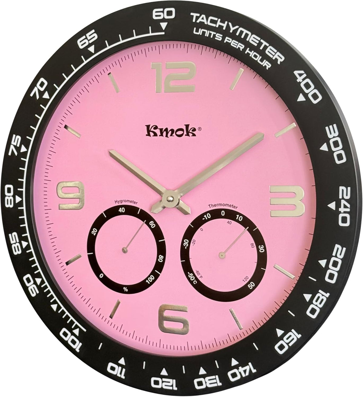 16" Silent Wall Clock, Pink, 3D Raised Numbers