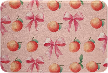 Pink Bow Kids Bathroom Rugs,Boys Girls 20"x32",Large Peach Bath Mats,Cute Coquette Bow Knot Soft Bathroom Accessories,Sweet Peach Floor Doormats Fruit Gift Non-Slip,Pink Orange