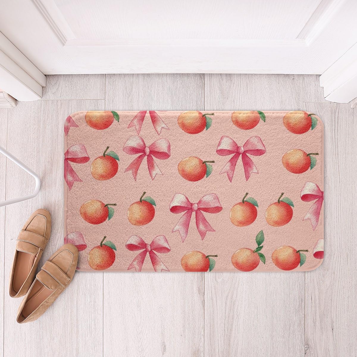 Pink Bow Kids Bathroom Rugs,Boys Girls 20"x32",Large Peach Bath Mats,Cute Coquette Bow Knot Soft Bathroom Accessories,Sweet Peach Floor Doormats Fruit Gift Non-Slip,Pink Orange