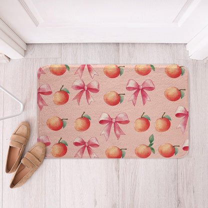 Pink Bow Kids Bathroom Rugs,Boys Girls 20"x32",Large Peach Bath Mats,Cute Coquette Bow Knot Soft Bathroom Accessories,Sweet Peach Floor Doormats Fruit Gift Non-Slip,Pink Orange