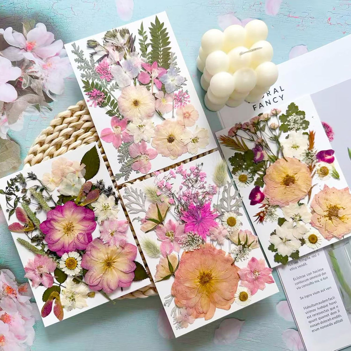 92 Pcs Pink Pressed Dried Flowers for Resin, Real Natural Bulk Dry Wildflowers Leaves Perfect for Epoxy Molds, DIY Crafts, Soap Candles Jewelry Making, and Home Decor