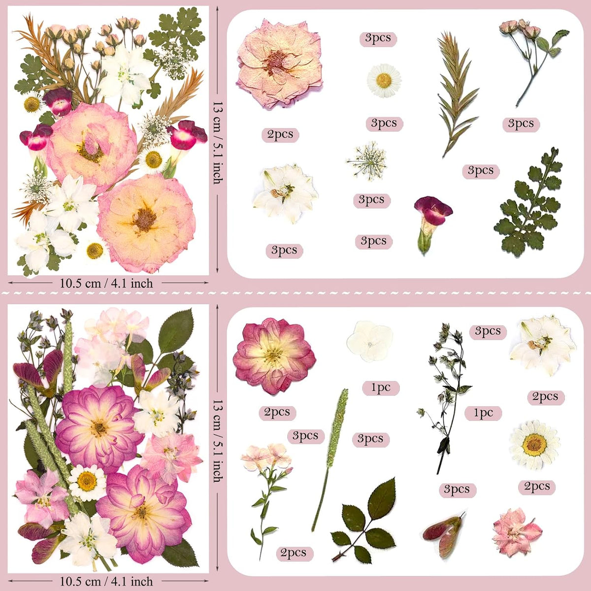 92 Pcs Pink Pressed Dried Flowers for Resin, Real Natural Bulk Dry Wildflowers Leaves Perfect for Epoxy Molds, DIY Crafts, Soap Candles Jewelry Making, and Home Decor