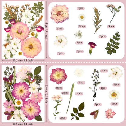 92 Pcs Pink Pressed Dried Flowers for Resin, Real Natural Bulk Dry Wildflowers Leaves Perfect for Epoxy Molds, DIY Crafts, Soap Candles Jewelry Making, and Home Decor