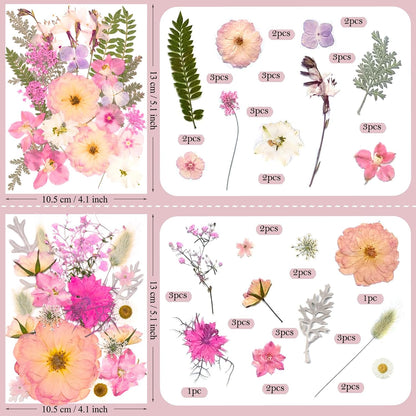 92 Pcs Pink Pressed Dried Flowers for Resin, Real Natural Bulk Dry Wildflowers Leaves Perfect for Epoxy Molds, DIY Crafts, Soap Candles Jewelry Making, and Home Decor