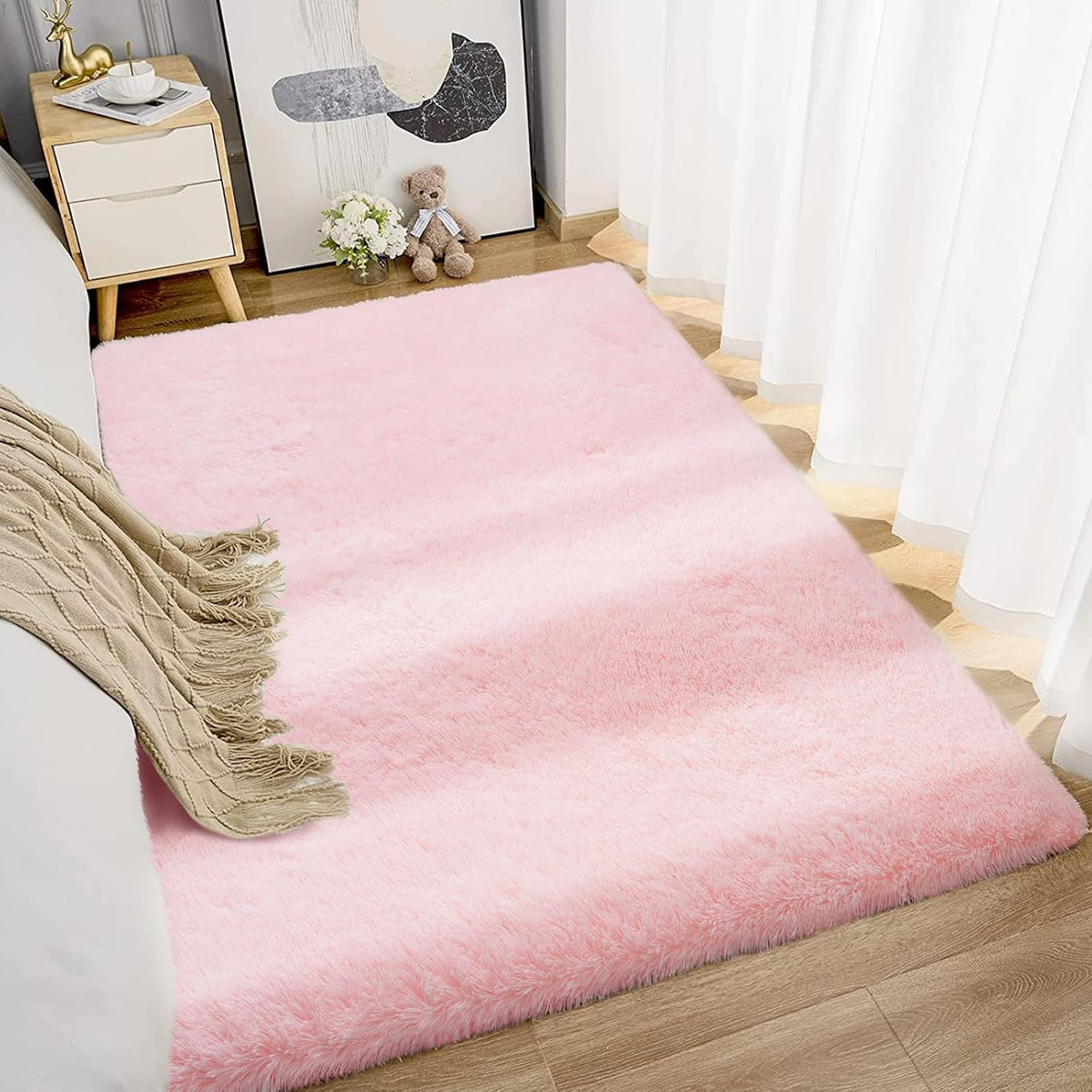 Pink Fluffy Area Rugs 3x5: Furry Cute Bedroom Rugs