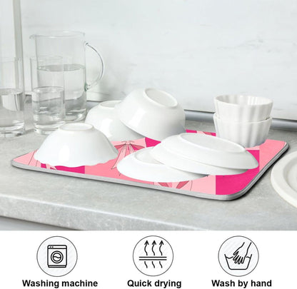 Bow Plaid Light Pink Dish Drying Mat for Kitchen Counter with Absorbent Quick Dry Slip Resistant Dish Drying Pad for Coffee Bar Sink Draining Racks, 16 x 18 Inches