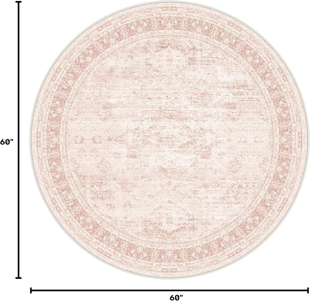 5FT Round Area Rugs for Living Room, Vintage Non Slip Washable Rugs