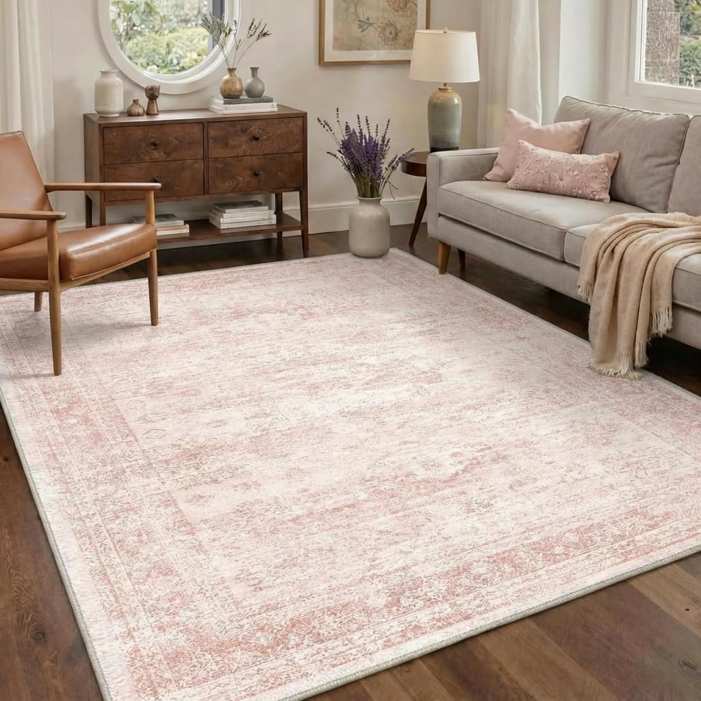 5FT Round Area Rugs for Living Room, Vintage Non Slip Washable Rugs