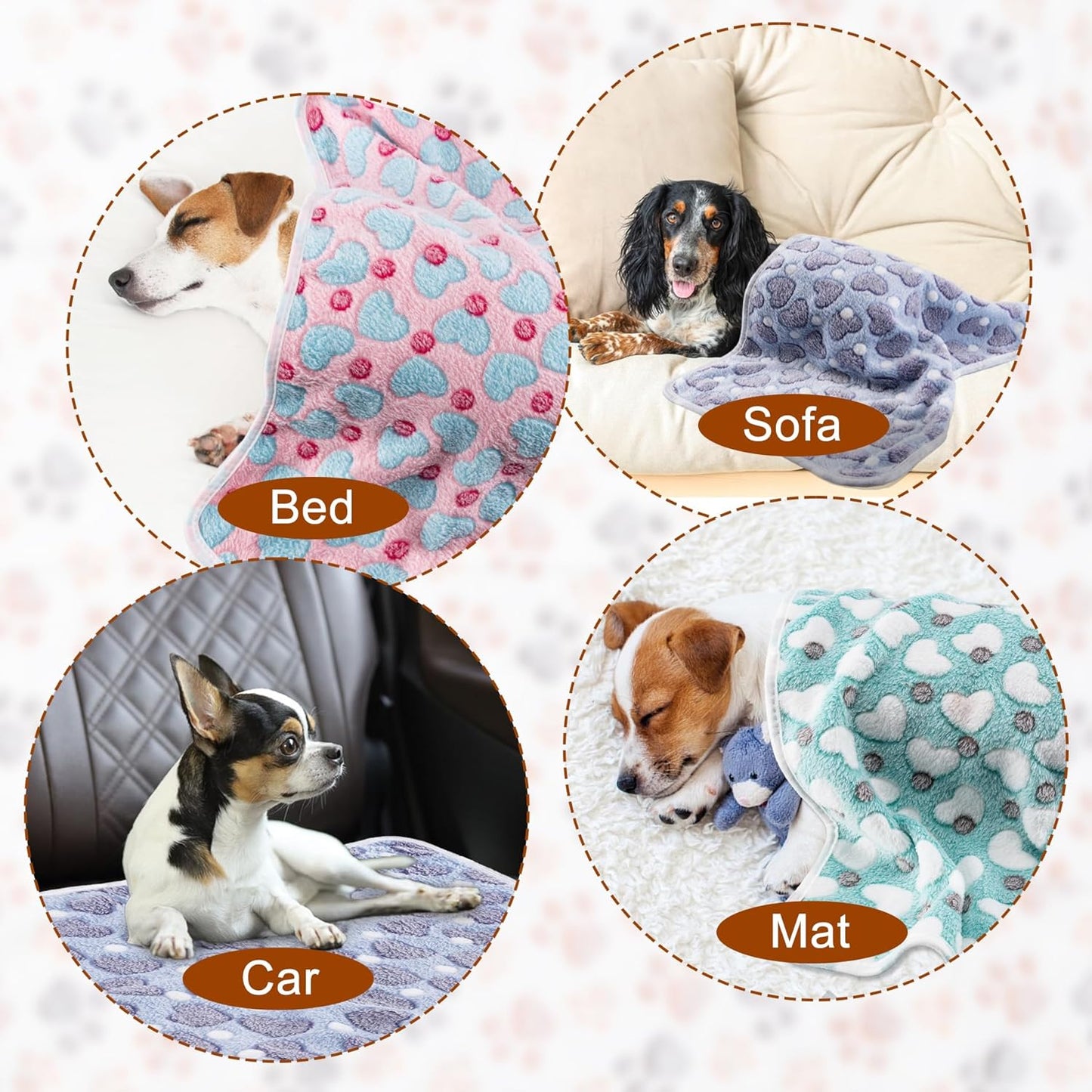 1 Pack 3 Blankets Super Soft Fluffy Premium Fleece Pet Blanket Flannel Paw Printed Throw for Dog Puppy Cat (Small 23x16'', Purple, Pink, Green)