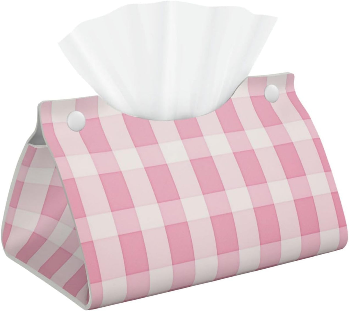 Pink Checker Striped Pattern Tissue Box Cover Rectangle Pu Leather Tissue Box Holder for Car Bathroom Bedroom Desk Tabletop Decor