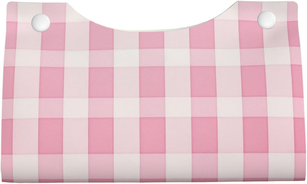 Pink Checker Striped Pattern Tissue Box Cover Rectangle Pu Leather Tissue Box Holder for Car Bathroom Bedroom Desk Tabletop Decor