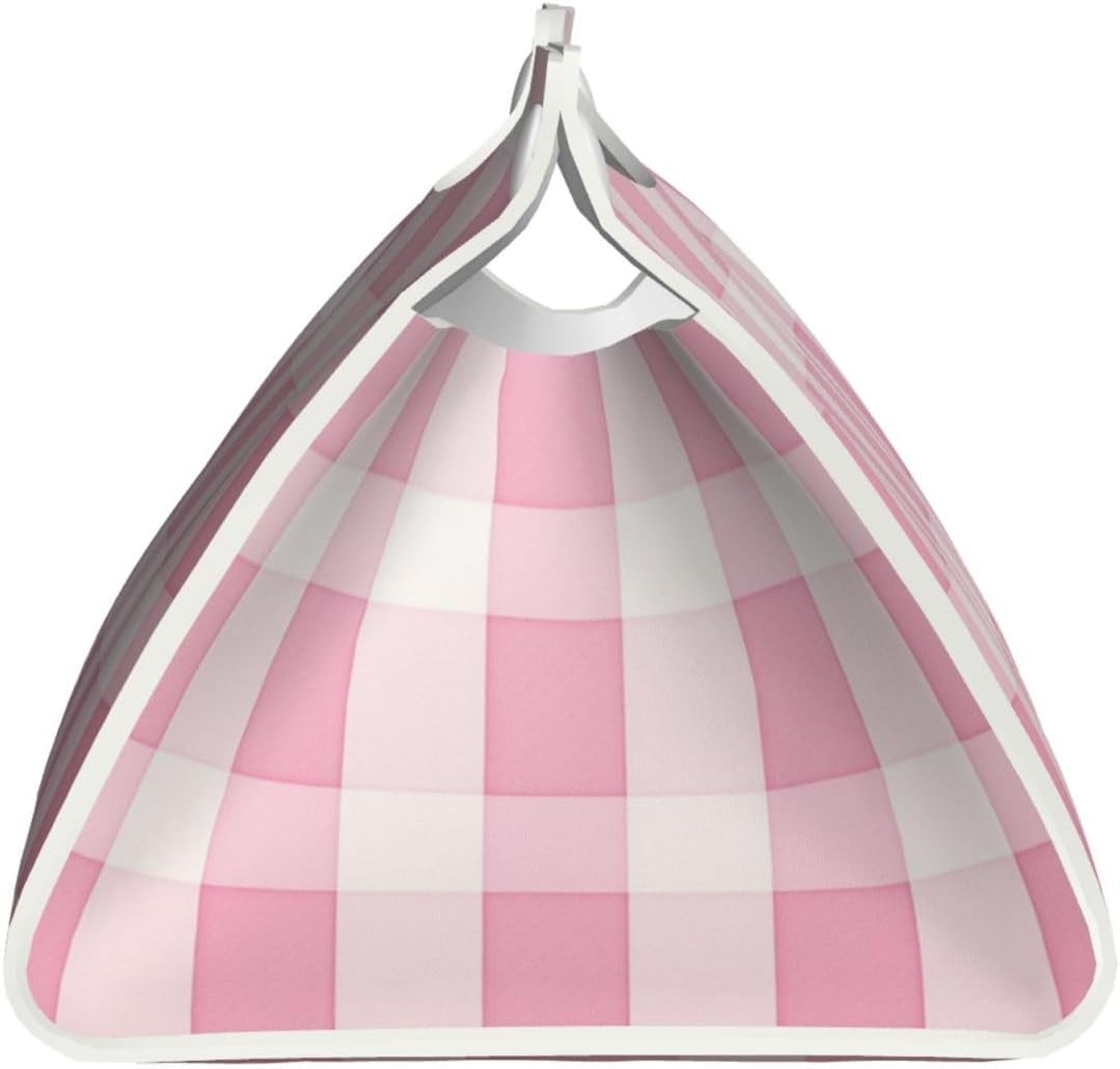 Pink Checker Striped Pattern Tissue Box Cover Rectangle Pu Leather Tissue Box Holder for Car Bathroom Bedroom Desk Tabletop Decor