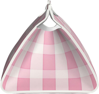Pink Checker Striped Pattern Tissue Box Cover Rectangle Pu Leather Tissue Box Holder for Car Bathroom Bedroom Desk Tabletop Decor