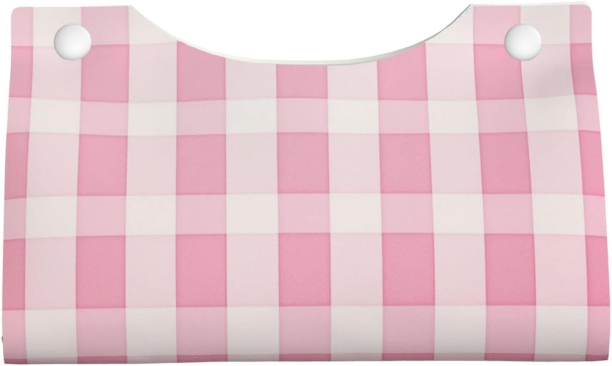 Pink Checker Striped Pattern Tissue Box Cover Rectangle Pu Leather Tissue Box Holder for Car Bathroom Bedroom Desk Tabletop Decor