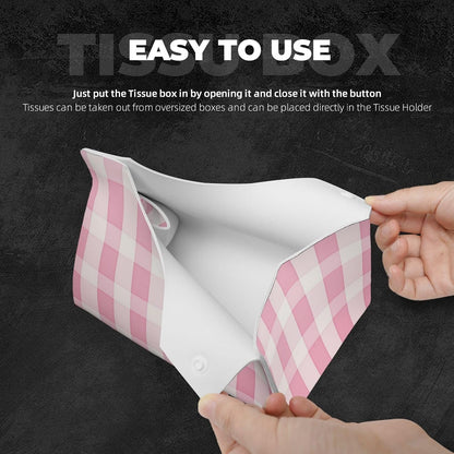 Pink Checker Striped Pattern Tissue Box Cover Rectangle Pu Leather Tissue Box Holder for Car Bathroom Bedroom Desk Tabletop Decor