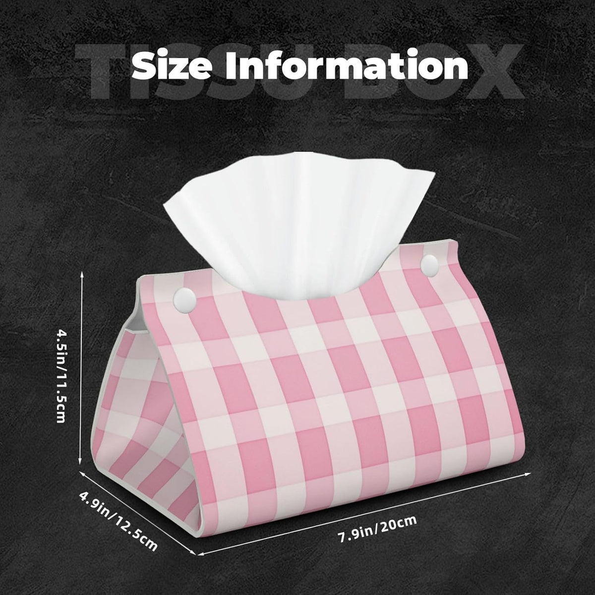 Pink Checker Striped Pattern Tissue Box Cover Rectangle Pu Leather Tissue Box Holder for Car Bathroom Bedroom Desk Tabletop Decor