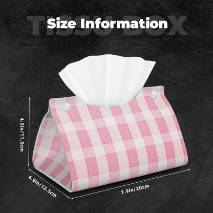 Pink Checker Striped Pattern Tissue Box Cover Rectangle Pu Leather Tissue Box Holder for Car Bathroom Bedroom Desk Tabletop Decor