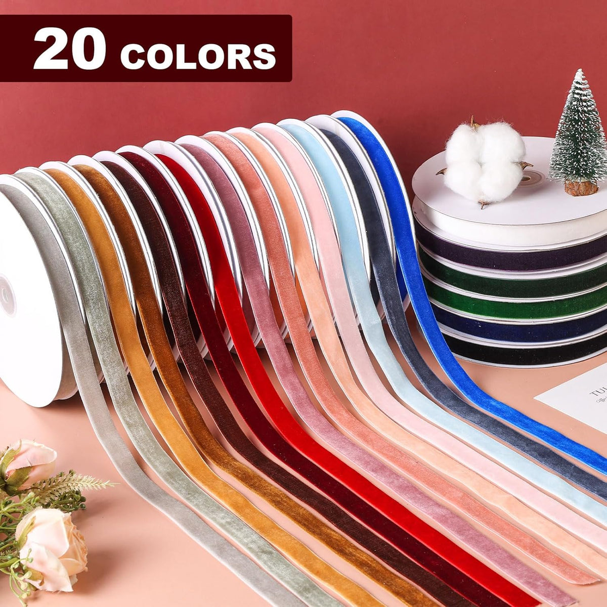 Peach Velvet Ribbon 5/8 Inch x 20Yd,Great for Gift Wrapping,Hair Bows,Christmas,Wedding Party Decoration(5/8" Peach)