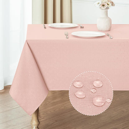 Rectangle 4 Feet Tablecloth 52x70 inch Linen Textured Table Cloth Stain and Wrinkle Resistant Washable Polyester, Decorative Table Cover Waterproof for Dining, Buffet and Camping, Pink