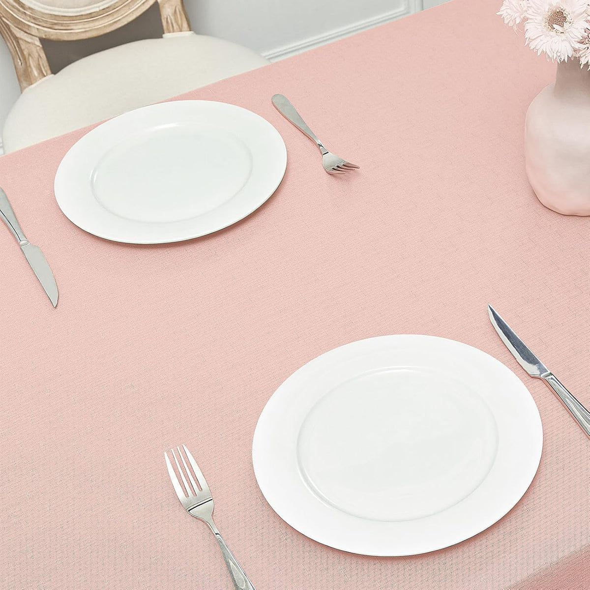 Rectangle 4 Feet Tablecloth 52x70 inch Linen Textured Table Cloth Stain and Wrinkle Resistant Washable Polyester, Decorative Table Cover Waterproof for Dining, Buffet and Camping, Pink