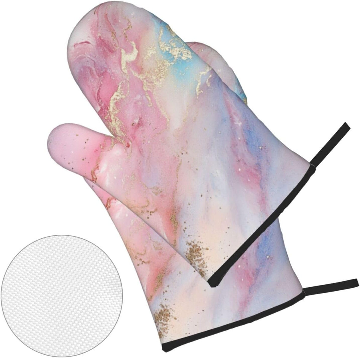Oven Mitts and Pot Holders Set Abstract Pastel Light Pink Marble Heat Resistant Kitchen Gloves 2 Oven Mitts and 2 Pot Holders for Cooking Baking BBQ